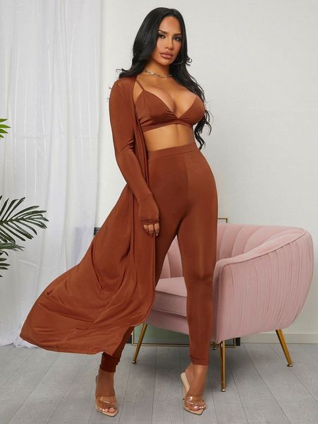 

sxy cami crop & leggings & longline coat set b6sg#, White