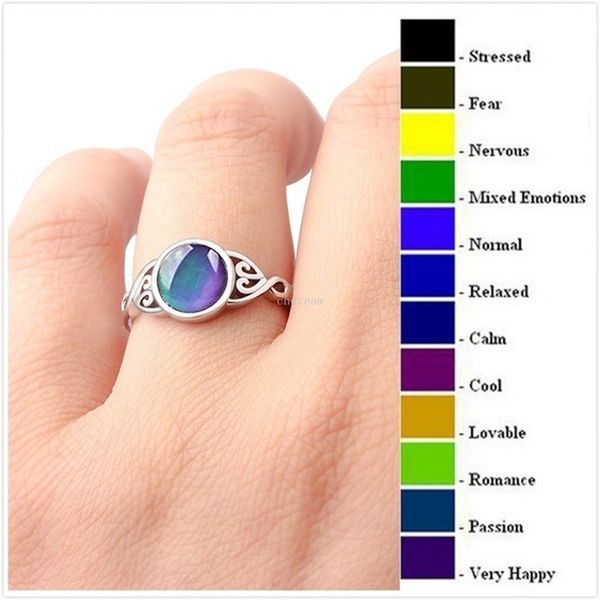 Moda simulada lua pedra temperatura cor mudando faixa de anel de humor para mulheres jóias presente e arenoso