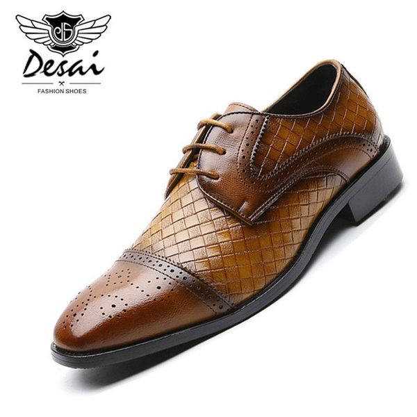 

2020 summer new fashion men's pu leather shoes british lace-up business dress shoes men pointed formal eu size 38-44, Black
