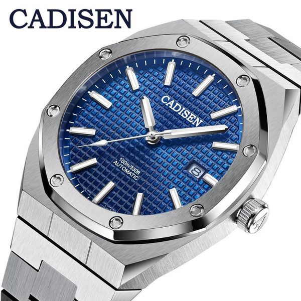 

cadisen design brand luxury men watches mechanical automatic blue watch men 100m waterproof casual business luminous wristwatch 201114, Slivery;brown