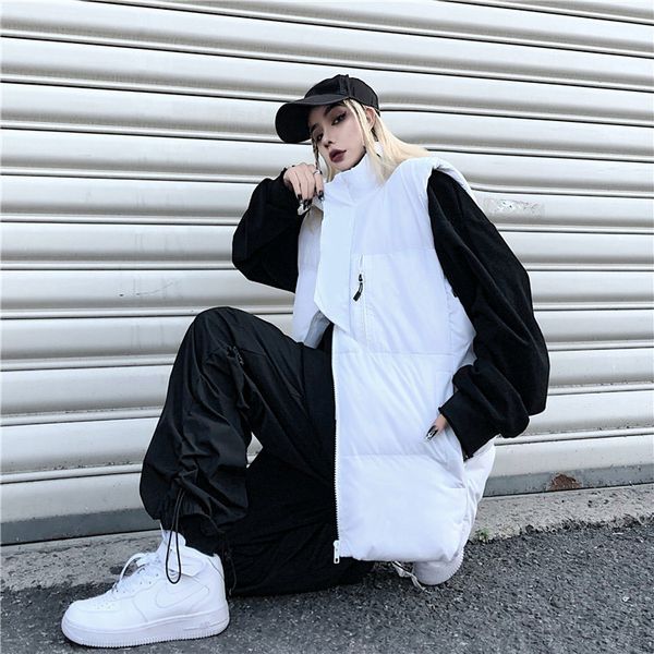 

модные женские вниз жилеты ветровки hip hop верхняя одежда мужчины женщины хлопок мягкий жилеты письмо шаблон пальто женская одежда топы, Black;white