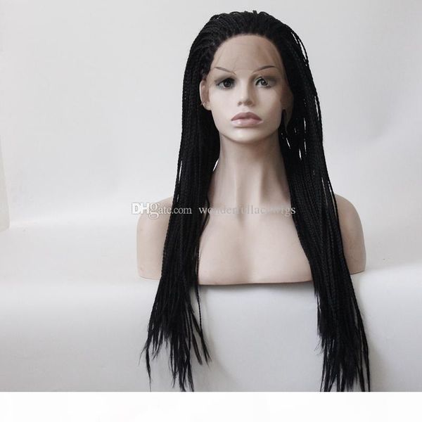 

горячий продавать высокой плотности плетеный фронта шнурка париков box синтетического волокна парики толстые полное ручной twist синтетическ, Black