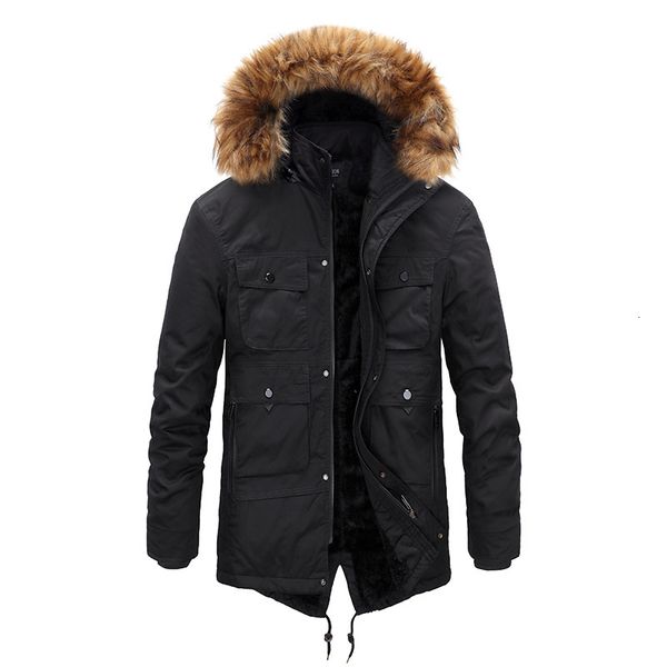 

2021 new parka windbreaker fleece thick warm fur coats hooded overcoats men's winter jacket clothing mghl, Black