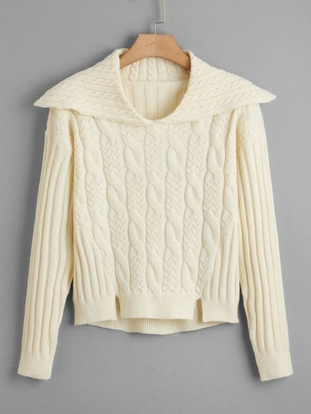 

plus statement collar cable knit sweater a1fs#, Black