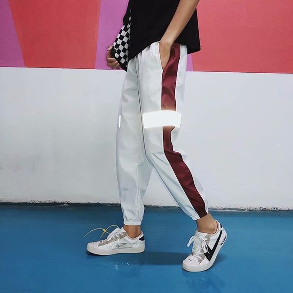 

yeene reflective men's loose summer club korean club hip hip-hop hip-hop pantspants 9-point bunched harajuku hiphop pants 8imwx, Blue