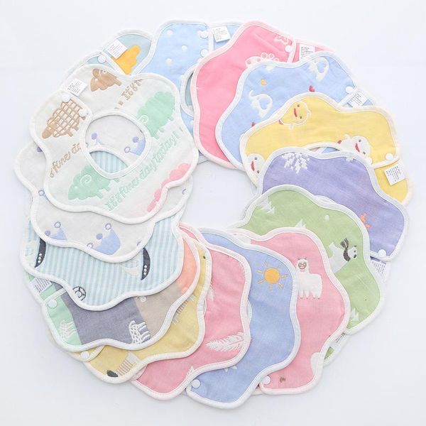 

hair accessories 3 layers 360 degrees baby gauze cotton bibs born boys girls printed soft saliva towel, Slivery;white