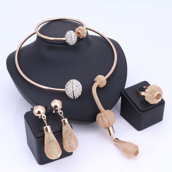 

charm dubai gold plated crystal jewelry sets for women african pendant necklace earrings bangle rings party dress accessories, Slivery;golden