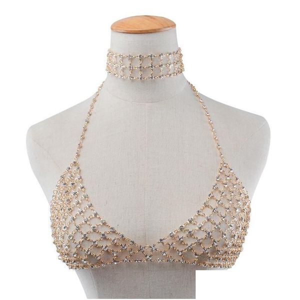 

idealway crystal rhinestones body jewelry fashion bikini chain necklace hollow out underwear bra de jllzkc bdesybag, Silver