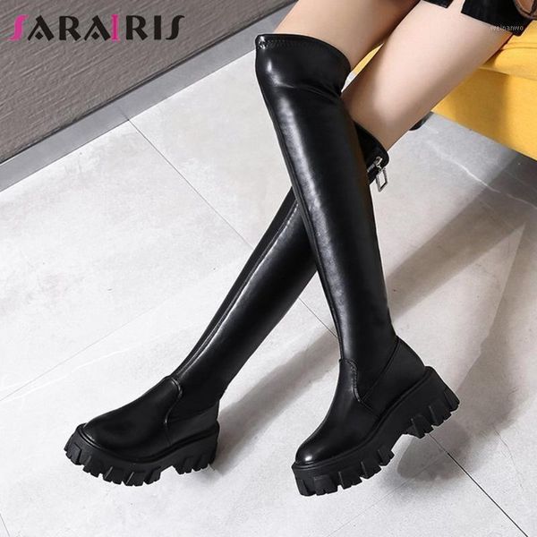 

sarairis new fashion female casual elegant boots thigh high boots women platform thick high heels over the knee shoes woman1, Black