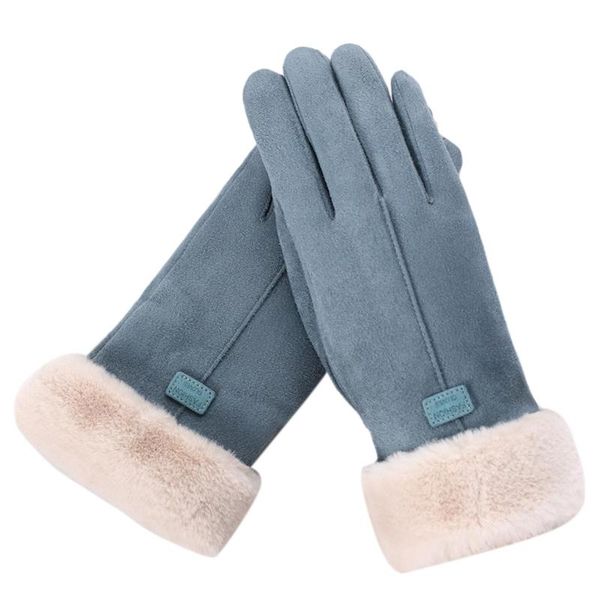 

five fingers gloves women winter touch screen thermal plush lined windproof driving mittens j78e, Blue;gray