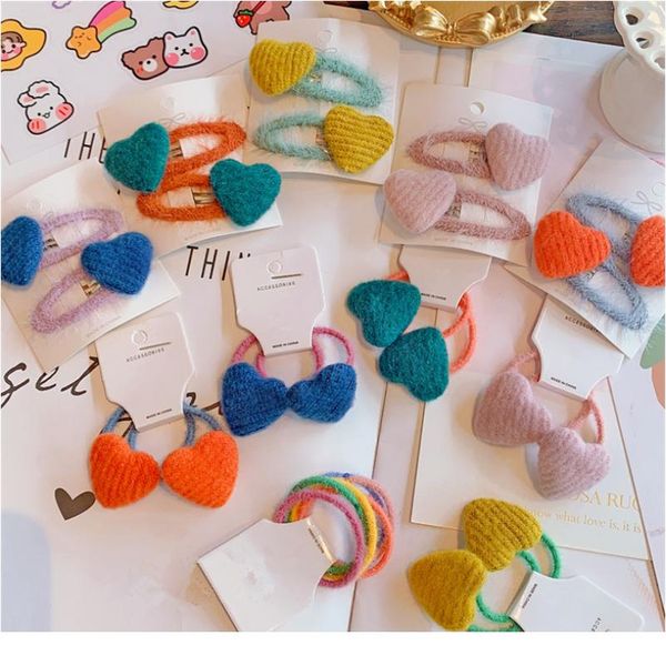 

5est / lot новая новая новая корея зимние плюшевые сердца эластичные волосы веревочки конфеты цвет bb клипы пони хвостовые держатели шпильки, Blue