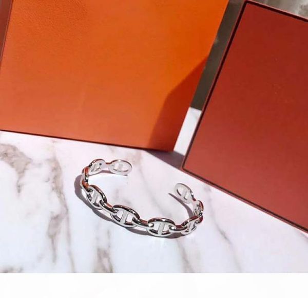 

chaine d'ancre jewelry bracelet 925 silver cutout pig nose open bracelet for men and women wedding jewelry, Black