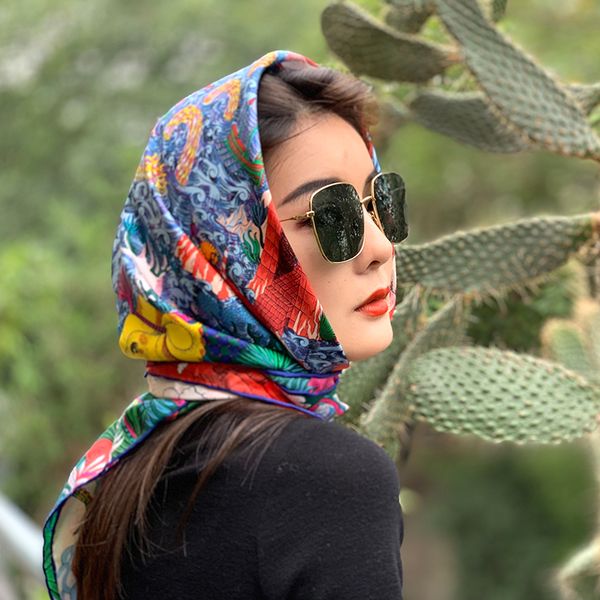 

fashion prints 100% silk scarf shawl wraps foulard hijab for women y201007, Blue;gray