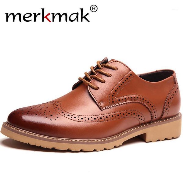 

merkmak fashion brand men's business dress brogue shoes for wedding party retro leather black brown round toe oxford shoes1