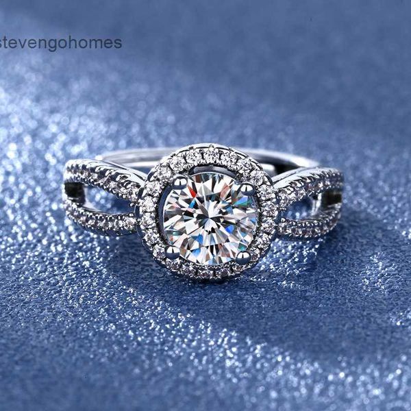 

luxury diamond living double arm round mosangshi package ring 1 carat, Silver