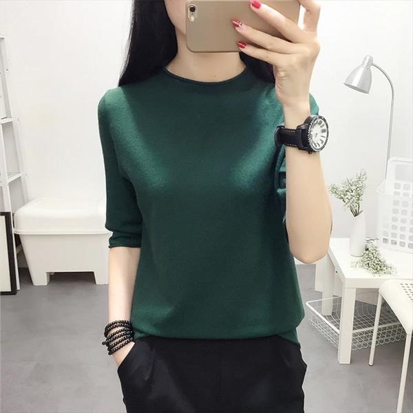

knitwear female autumn new chic women clothing korean o neck half sleeve bottoming sweaters and pullovers pull femme, White;black