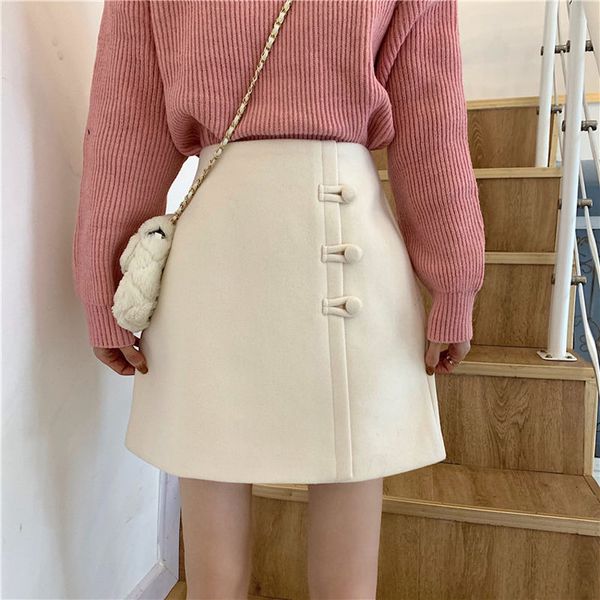 

new autumn 2021 solid winter feminine a-line buckle quality skirts high thin short female skirt y405 yefn, Black