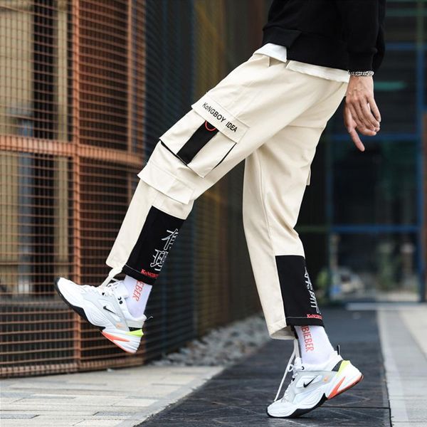 

pockets cargo harem pants mens casual joggers baggy tactical trousers harajuku streetwear hip hop fashion mens sweatpants, Black