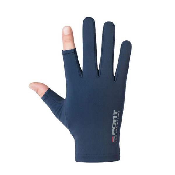 

men's ice silk fishing two finger gloves ladies riding fitness sunscreen uv protection gloves high elasticity driving bbyxae, Black