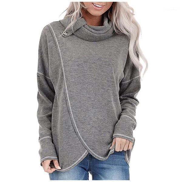 

plus size womens and blouses scarf collar long sleeves pure color irregularity blouse blusas mujer de moda 20201, White