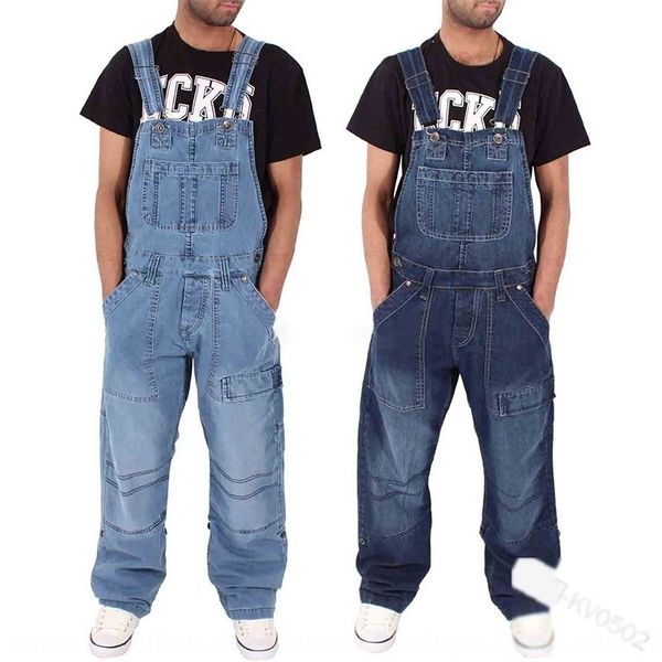 

programmer science and technology men's versatile work and sling jeans pants men's denim suspender pants fashion simple multi-pock, Blue
