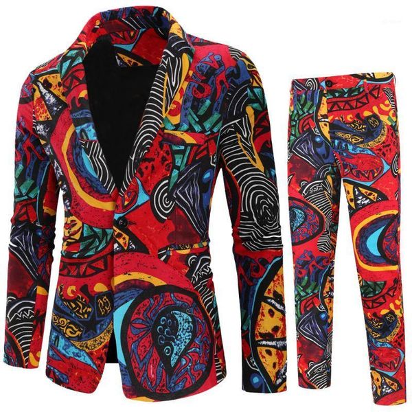 

2020 casual printed men suits 2 piece blazers+ pants1, White;black