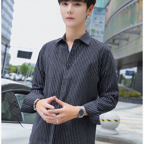 

6o8mz men's white long-sleeved autumn men's style handsome inch shirt youth korean fashion casual white shirt riqbq, Blue