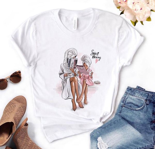 

sweet morning mom and girl print women tshirt cotton casual funny t shirt gift for lady yong girl tee pm-168, White