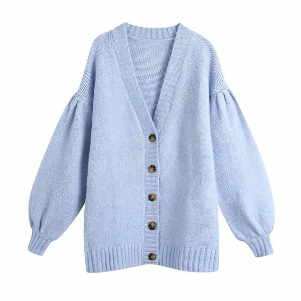 

women's knits & tees women autumn loose knitting sweater clats 2021 lantern sleeve v-neck solid female cardigans sweaters outerwear clo, White