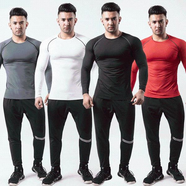 

new style sports set men's autumn and winter ultra-stretch quick-drying tights outdoor basketball sweaty running fitness clothes, White;black