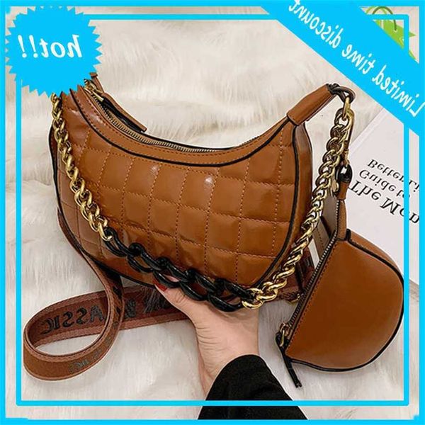

2-in-1 new trend women cups 2021 fashion chains shoulder bags messenger bag pu leer rits baguette luxury designer handbag