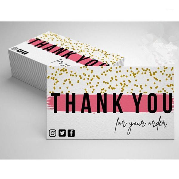 

personalize pink glitter thank you card, business thank you, packaging insert card, modern insert card1