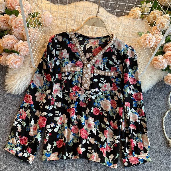 

2021 new floral singiny elegant female blouse fashion long bohemian autumn printing streetwear blouses 2q2s, White