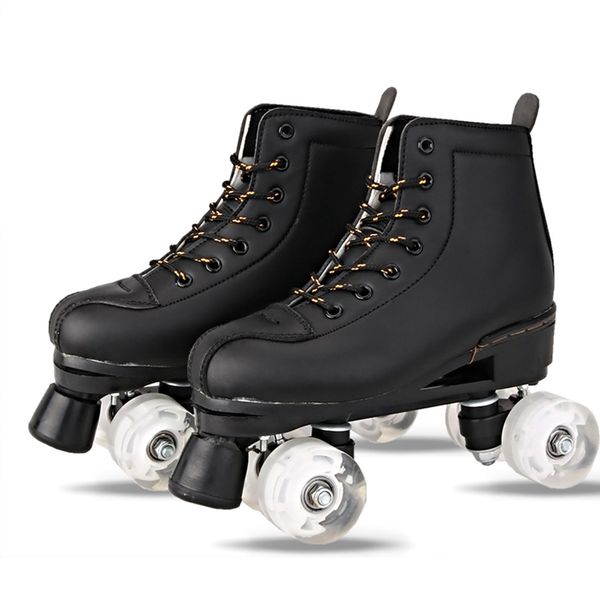 

artificial leather roller skates double line skates women men two line skating shoes patines with white pu 4 wheelsmultifunction
