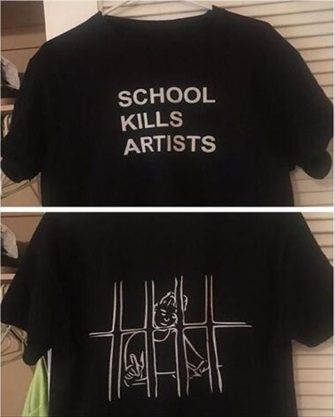 

school kills artists double print aesthetics graphic tee youth street style cool t shirt grunge fashion tumblr j998, White