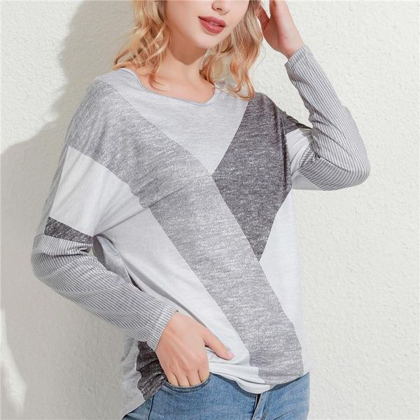 

autumn women casual t shirt v neck patchwork long sleeve t shirt ladies fashion loose batwing sleeve tee 1, White