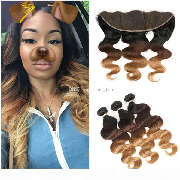 

ear to ear lace frontal closure with bundles body wave 1b 4 27 strawberry blonde human hair bundles with 13x4 lace frontal closure, Black;brown