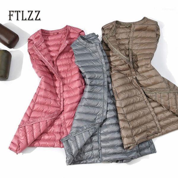 

autumn winter ultra light waistcoat women slim medium long sleeveless white duck down jacket ladies single breasted outerwear1, Black