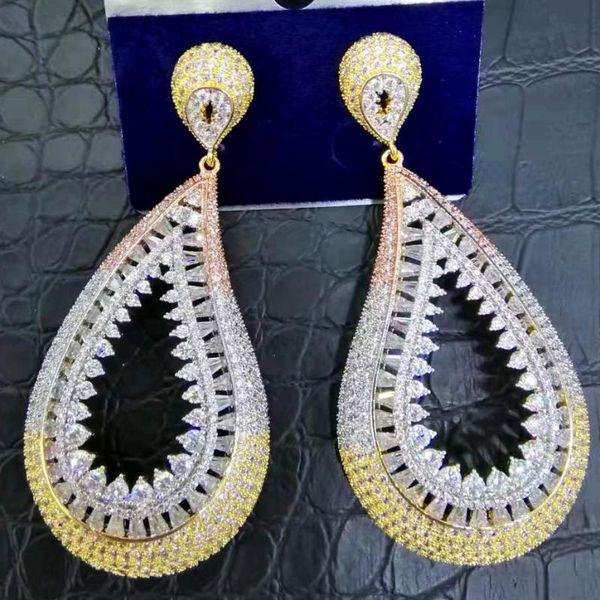 

dangle & chandelier godki luxury sharp teeth earrings for women wedding full micro cz cubic zircon dubai bohemia, Silver