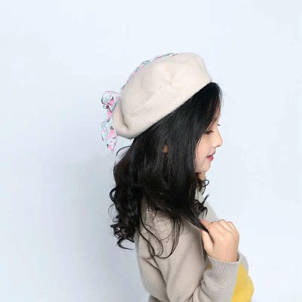 

flb] amazing winter kids girls ribbon beret hat cap cute children warm beanie winter caps gift painter cap french cap f161 sqcqsm pingtoy, Black;white