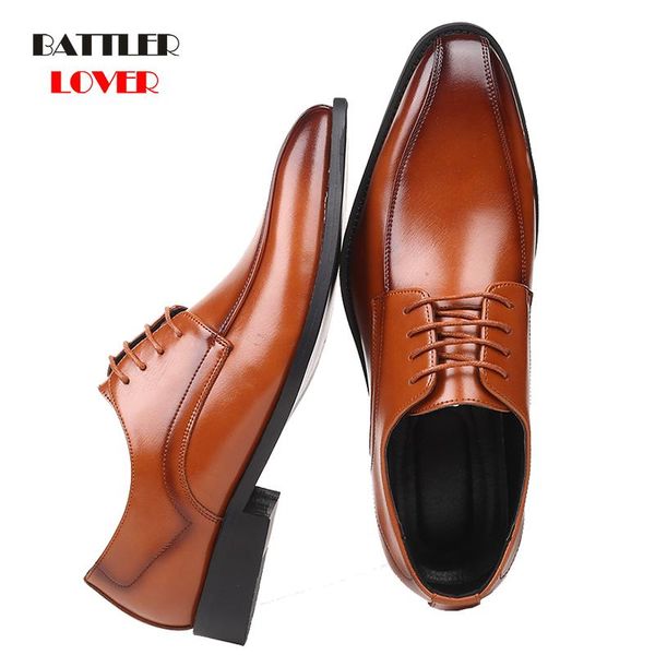 

dress shoes 38-48 autumn lace-up men leather italian vintage formal business office wedge big size loafers wedding oxfords, Black