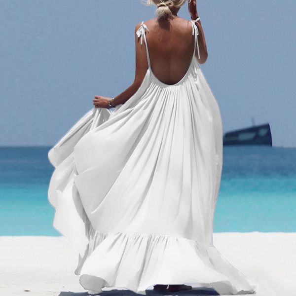 

2021 summer fashion dress bohemian maxi solid sleeveless backless long dress evening party elegant beach dresses, Black;gray