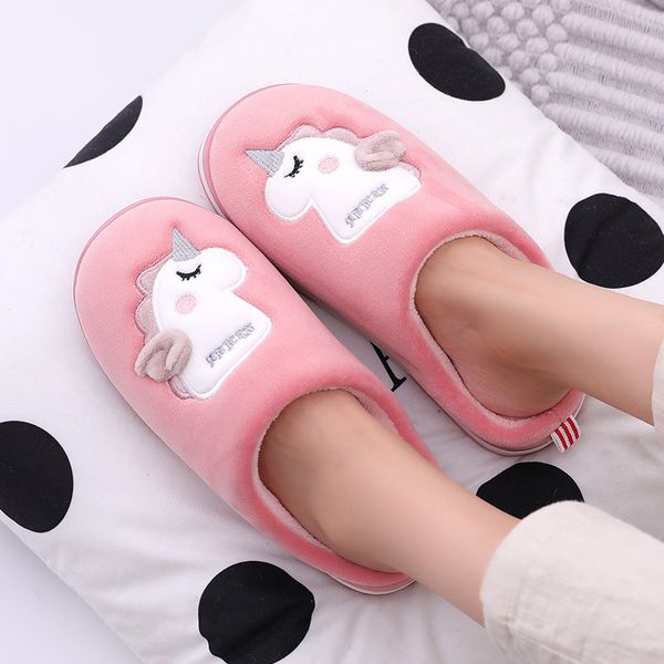 Pantofole da casa invernali da donna con unicorno Simpatico cartone animato animale slip on uomini caldi da donna ragazzi ragazze scarpe da casa pantofole da camera da interno X1020