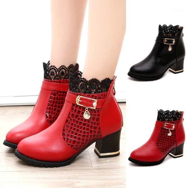 

women's ladies boots fall winter round toe shoes vintage pu leather ankle lace short boots female comfortable shoes1, Black
