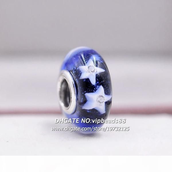 

new jewelry blue five-pointed star cz murano glass beads fit european diy pandora charm bracelets & necklace, Black
