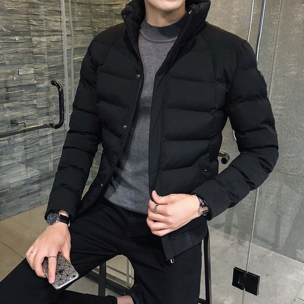 

new winter cotton padded thickened korean vertical collar short youth down men's jacket, Black