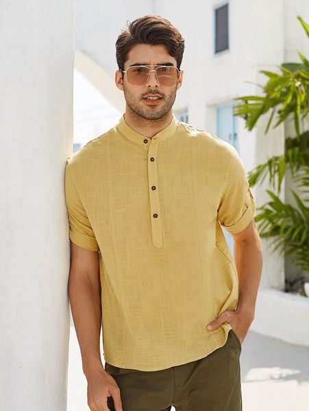 

men half button roll up sleeve shirt k4k8#, White;black