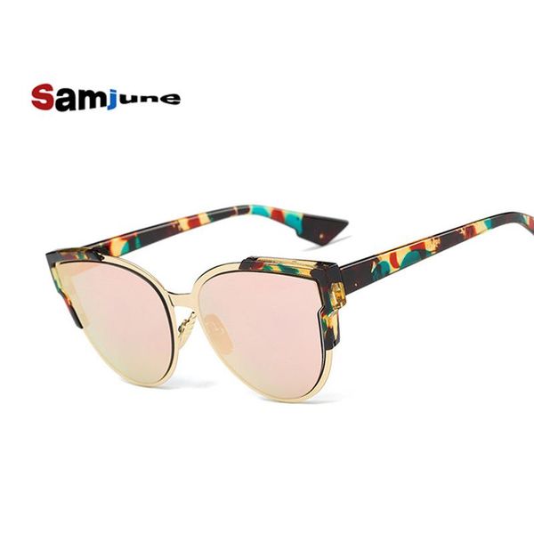 

sunglasses samjune coating vintage sun glasses female retro cat's eye women brand designer metal frame mirror uv400, White;black