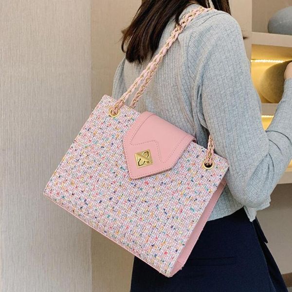 

cross body elegant female large square tote bag 2021 fashion high-quality wool women's designer handbag chain shoulder messenger