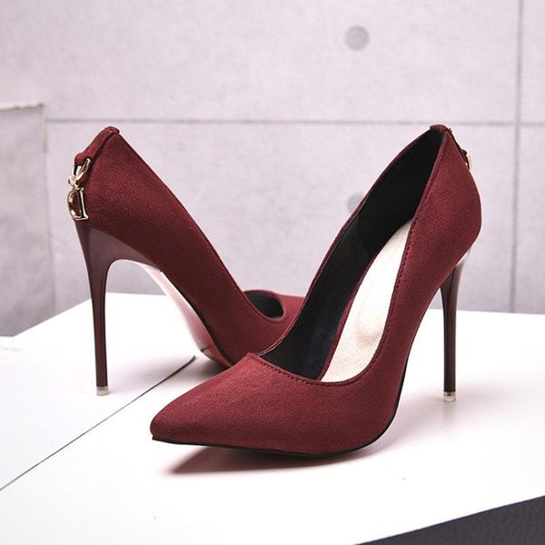 

plus size 34-44 women shoes pointed toe pumps dress high heels boat wedding zapatos mujer blue wine red ladies office shoes, Black